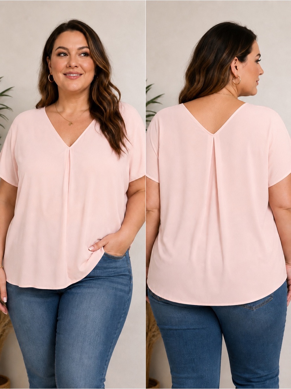 UNIQLO Soft Blush Pink V-Neck Pleated Blouse XL